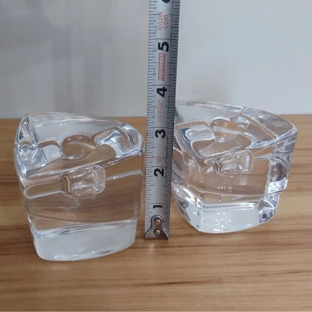 Set Of Orrefors Sweden Crystal Clear Glass Taper Candle Holders Geometric Cubes